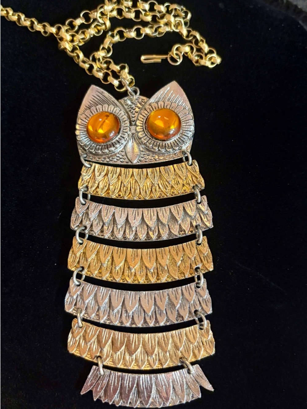 Vintage 1970s Articulated Owl Pendant necklace by Park Lane - Picture 7 of 13